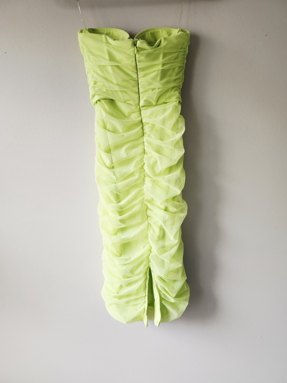 Oh Polly Neon Lime Strapless Ruched Mini Dress - Picture 7 of 11